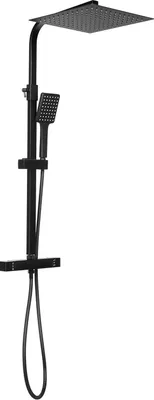Obrázek produktu pro Termostatická sprchová souprava – sprchový systém – dešťová sprcha 30 x 30 cm – ruční sprcha – hadice 1,5 m – konstantní teplota 38 °C – keramická kartuše – montáž na zeď – černá barva