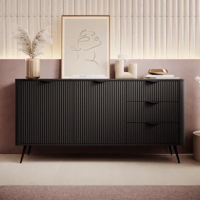 Image de AX LIVING Commode noire Vespasia 163 2T3S – 163,2 cm, style moderne