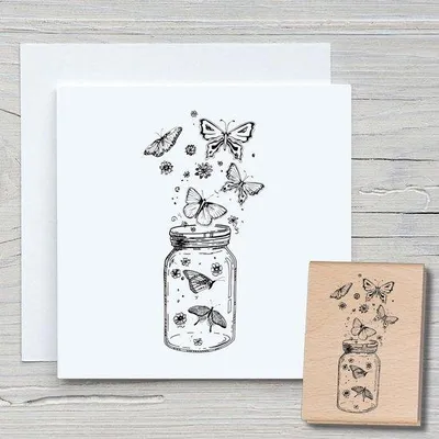 Produktbild von Famanu Holz-Motivstempel Schmetterlingsglas - 50x95mm