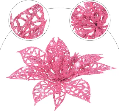 Produktbild von 24 Stück glitzernde Weihnachtsstern-Weihnachtsbaumkugeln, Weihnachtsblumen-Dekoration