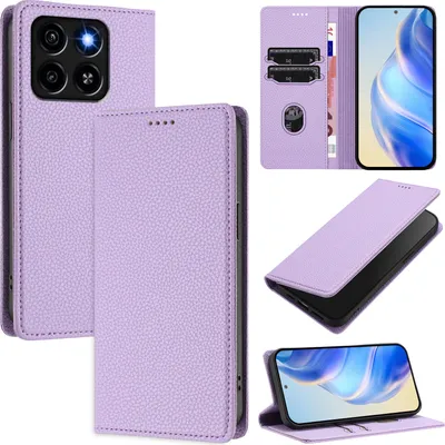 Immagine prodotto di Custodia in pelle per ZTE Blade A35/A55, pelle Litschi, custodia a portafoglio con slot per carte e supporto Viola