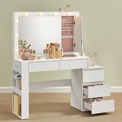 Productafbeelding van VASAGLE Schminktafel met verlichting, inclusief LED-verlichting, stekkerdoos, 125 cm breed
