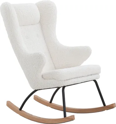 Produktbild von SalesFever Schaukelstuhl | Bezug Teddyfell | Kufen Esche-Holz | Gestell Metall | B 66 x T 104 x H 106 cm | weiß – schwarz – natur