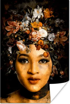 Produktbild von MuchoWow® Poster Frauen - Blumen - Gold 40x60 cm - Plakate für die Wand - Poster Babyzimmer