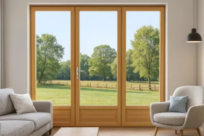 Immagine prodotto di Porta finestra in legno a 3 ante H215 x L180 cm con cornice, maniglia, cilindro (ref 01245f924) Gd Menuiseries