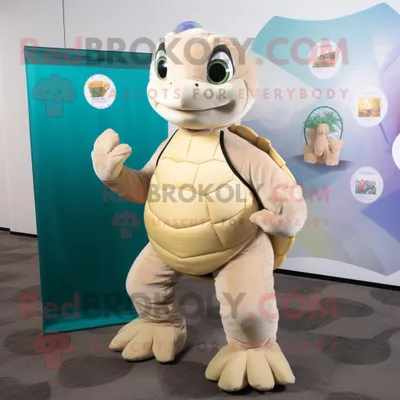 Imagen del producto de Personaje REDBROKOLY de traje de mascota de tortuga marina beige vestido con pantalones de yoga y monederos
