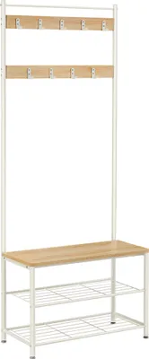 Produktbild von VASAGLE Garderobenständer, Garderobe, Kleiderständer, mit Schuhbank, 3-in-1 Design, Stahl, für Eingangsbereich, Flur, 32 x 70 x 175 cm, modern, eichenfarben-weiß HSR041W09