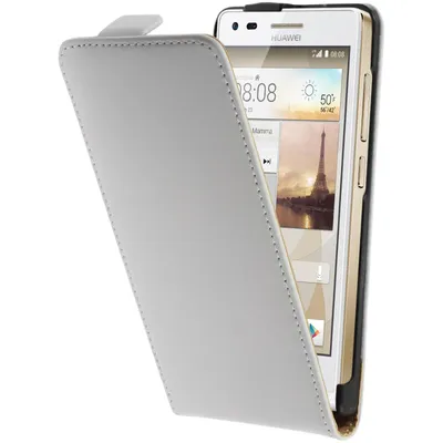 Produktbild von PhoneNatic Kunst-Lederhülle kompatibel mit Huawei Ascend G6 - Flip-Case weiß + 2 Schutzfolien