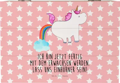 Produktbild von Mr. & Mrs. Panda Schatulle Einhorn Pupsen 22 x 15 cm - Rot Pastell - Geschenk, Regenbogen, Unicorn, schatztruhe, Holztruhe, Freundin, Geschenkbox, Box, holz, Pups, Lustig