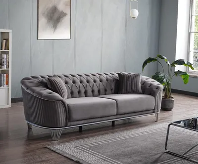 Produktbild von Design Wohnzimmer Luxus Sofa 3 Sitzer Sofa Grau Textil Hochwertig Möbel