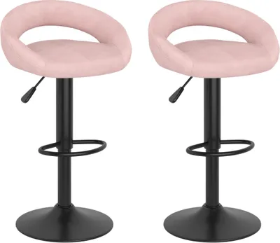 Produktbild von 2er Set Barhocker Samt Rosa, höhenverstellbar, drehbar, Fußstütze, 45x43x(75-97) cm