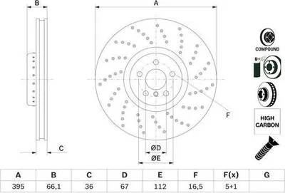 Produktbild von BOSCH Bremsscheibe für BMW 5 Touring (G31) 395mm 0 986 479 F55