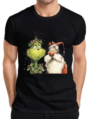 Zdjęcie produktu dla Koszulka męska Grinch Father Christmas Watercolour Funny Gift Vintage, czarny, 3XL