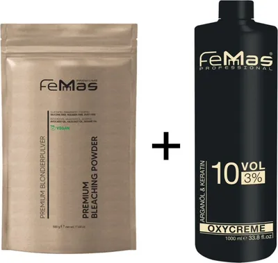 Produktbild von FemMas Premium Blondierpulver Weiss 500g + Oxycreme 3% 1L