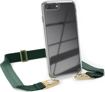 Produktbild von EAZY CASE - Hülle mit Band für Apple iPhone 8 Plus / 7 Plus, Handyhülle mit Umhängeband, Silikonhülle transparent, Handykette in Grün
