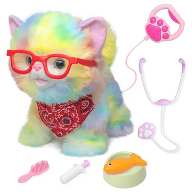 Image de Chat jouet interactif - Peluche - Marche et miaule - 24 x 16 x 21,5 cm - Avec laisse et accessoires
