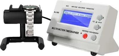 Produktbild von Uhrentestgerät, misst Frequenz, misst Amplitude, misst Gangfehler, einstellbarer Hebewinkel 30°-70°, 1-6 Messpositionen