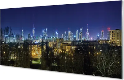Produktbild von Glasbilder 120x60 Wandkunst Nachtpanorama von Warschau