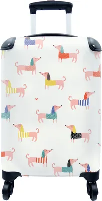 Produktbild von MuchoWow® Koffer Handgepäck Trolley Rollkoffer Kleine Reisekoffer mit 4 Rollen - Hund Illustration mit Dackel vor weißem Hintergrund - Cabin Size < 55x40x23 cm & 55x40x20 cm - Fotokoffer - Kabinenkoffer - Boardgepäck - Reise-Box - Reisekoffer - Reisegepäck - Koffer mit Bild - Trolley für Kinder