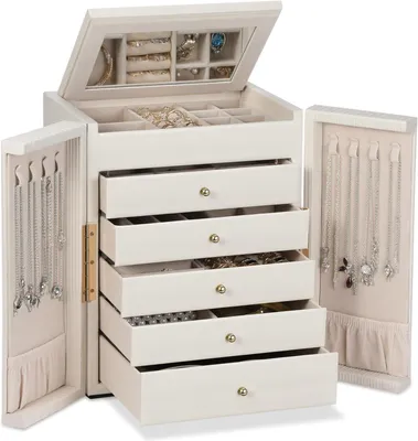 Produktbild von Groß Schmuckaufbewahrung mit 5 Schubladen, 6 Ebenen Schmuckkästchen, Beige