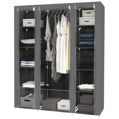 Produktbild von Stoffschrank Tragbarer Kleiderschrank mit Kleiderstangen & Ablagen 134x43x172cm grau