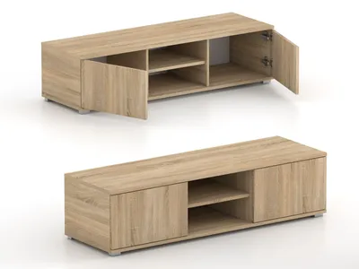 Obrázok produktu pre Moderná TV skrinka z dubového dreva Sonoma | Nízka skrinka 120 x 32 x 30 cm | TV stolík s otvorenými priehradkami na set-top box a hernú konzolu