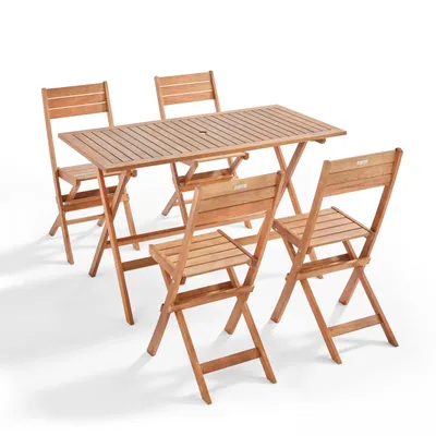 Immagine prodotto di Tavolo da giardino e 4 sedie pieghevoli in legno - Oviala Sete