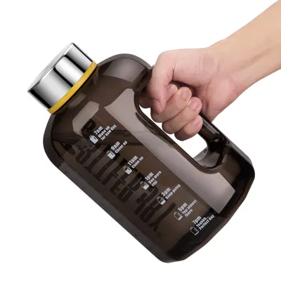Image de Bouteille d'eau de 2,5 litres, bouteille de sport avec poignée, indicateur de temps, grande bouteille de sport anti-fuites pour le sport, la salle de sport, le bureau et la maison (noire)