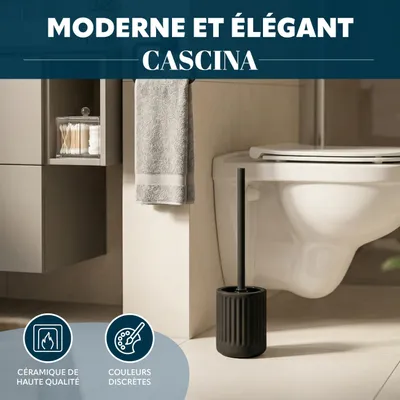 Image de Ensemble WC eluno CASCINA, brosse WC avec 1 tête de brosse de rechange noire, en céramique noire