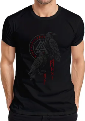Produktbild von Wikinger Raben Odinsraben Hugin Munin nordisch Runen Valknut Herren T-Shirt, Schwarz, XL
