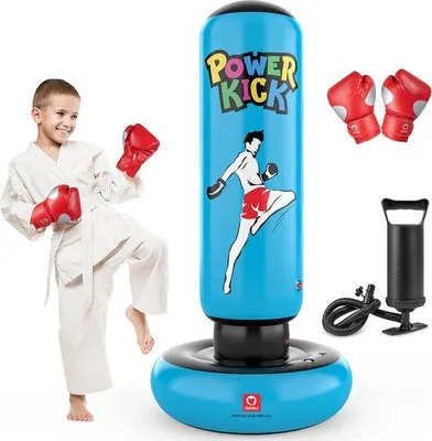 Produktbild von Famanu Aufblasbare Boxsack für Kinder mit Boxhandschuhen - 166 cm - Ideal für Karate, Taekwondo und MMA