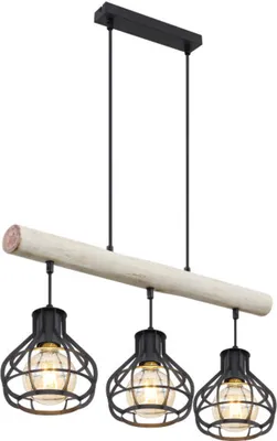 Produktbild von Globo Lighting Hängeleuchte Metall, Holz, Metall, Kabel PVC Schwarz, LxBxH: 660x180x1200mm, exkl. 3x E27 40W 230V