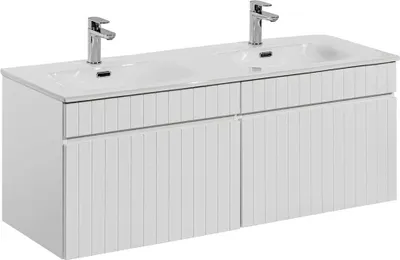 Produktbild von Waschtischunterschrank 120 cm mit Keramik Doppelwaschbecken IRAKLIO-56 in weiß matt, B/H/T ca. 121/47,5/46 cm