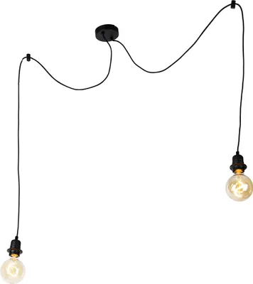 Zdjęcie produktu dla QAZQA – nowoczesna lampa wisząca I lampa wisząca I minimalistyczna lampa wisząca czarna 2-punktowa – Cava I salon I sypialnia – stal okrągła I podłużna – odpowiednia do żarówek LED E27