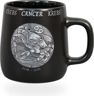Produktbild von Könitz Kaffeetasse Sternzeichen Krebs. Teetasse 395ml Bone China Porzellan. Design schwarz, vintage
