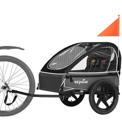 Produktbild von Fahrradanhänger BT-609 Für 1-2 Kinder Bis 40 kg, mit 5-Punkt-Gurt, Schutzverdeck, Sicherheitsflagge und abnehmbaren Rädern, 16 km/h, Faltbar, Schwarz