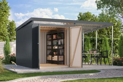 Produktbild von Gartenhaus Metall Metallgerätehaus Metallgartenhaus IRIDIUM 2,5 Metallhaus anthrazit 414x292x213 cm