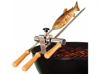 Produktbild von Steckerlfisch Halter für Grillroste mit 2 Edelstahlspießen