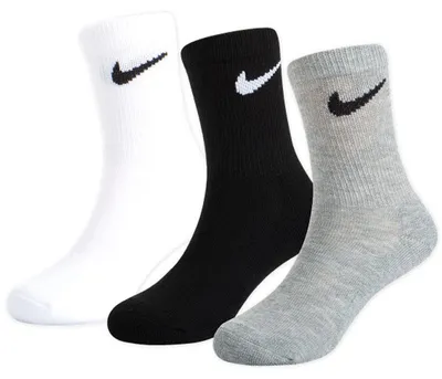 Produktbild von Nike Kinder Basic Pack Crew 3Pk Socken, White/Dk Grey Heather, 5/7 Jahre