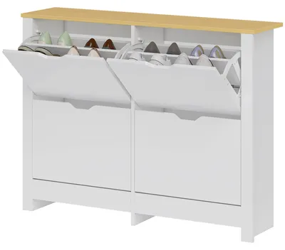 Produktbild von Schuhschrank fš¹r 16 Paar Schuhe, schmaler Schuhschrank mit 4 Klappschubladen und verstellbaren Einlegeb?den.