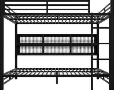Produktbild von Merax 140x200cm Etagenbett, Kinderbett mit Metallregale, LED-Licht, Metallrahmen Stockbett, Jugendbett, Eisenbett, Schwarz