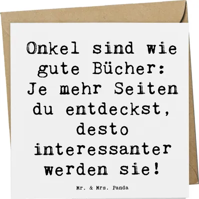 Produktbild von Mr. & Mrs. Panda Grußkarte Spruch Onkel Bücher - Weiß - Geschenk, Familienangehöriger, Freude, faltkarte, doppelkarte, Klappkarte, anlasskarte, Glückwunschkarte, Lächeln