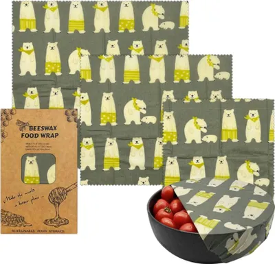Image de 3 pièces Feuilles de cire d'abeille Pour aliments, Kit écologique réutilisable de feuilles de cire d'abeille pour aliments, papier de cire d'abeille (Design 12)