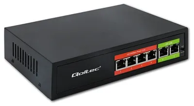 Immagine prodotto di Switch di rete Fast Ethernet PoE non gestibile Qoltec | 4 porte RJ45 | 2 porte RJ45 uplink | 65 W | 10/100 Mbps