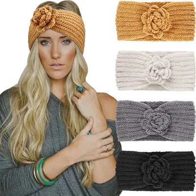 Produktbild von 4 Stück Damen Gestrickt Stirnband Winter Kopfband Haarband Stirnband Häkelarbeit Ohr Wärmer für Mädchen