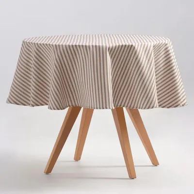 Produktbild von GAMUSI Arenza – Runde, fleckenabweisende Baumwoll-Tischdecke, 155 x 155 cm – Taupe – - – Gestreifte Tischdecke