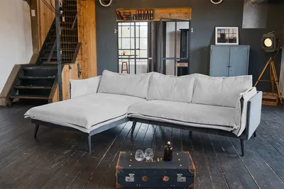 Produktbild von KAWOLA Sofa QUENYA Ecksofa Cord hellgrau / Velvet anthrazit Recamiere links