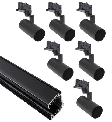 Produktbild von Spectrum 3-Phasen-Schienensystem Madara Mini Set Schwarz 3m + 6 x Strahler max. 6 x 35W GU10 ohne Leuchtmittel
