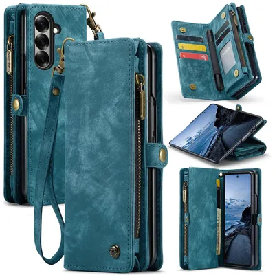 Produktbild von Für Samsung Galaxy Z Fold7 5G CaseMe 008 Kunstleder Multifunktion Zipper Wallet Tasche Blau