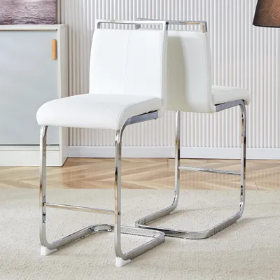 Productafbeelding van Barstoelen, set van 2, Scandinavisch design, kunstleer, metalen poten, hoogte 96,5 cm (wit + zilver)